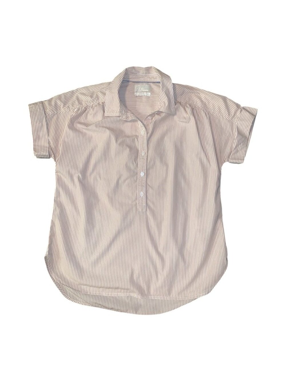 J. Crew Womens 3/4 Button Down Camp Shirt Beige  Stripe Size S 100% Cotton EUC